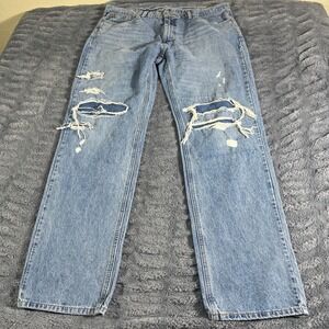 Levis 541 Mens Athletic Taper Distressed Patched Jeans Light Wash Blue 37x34